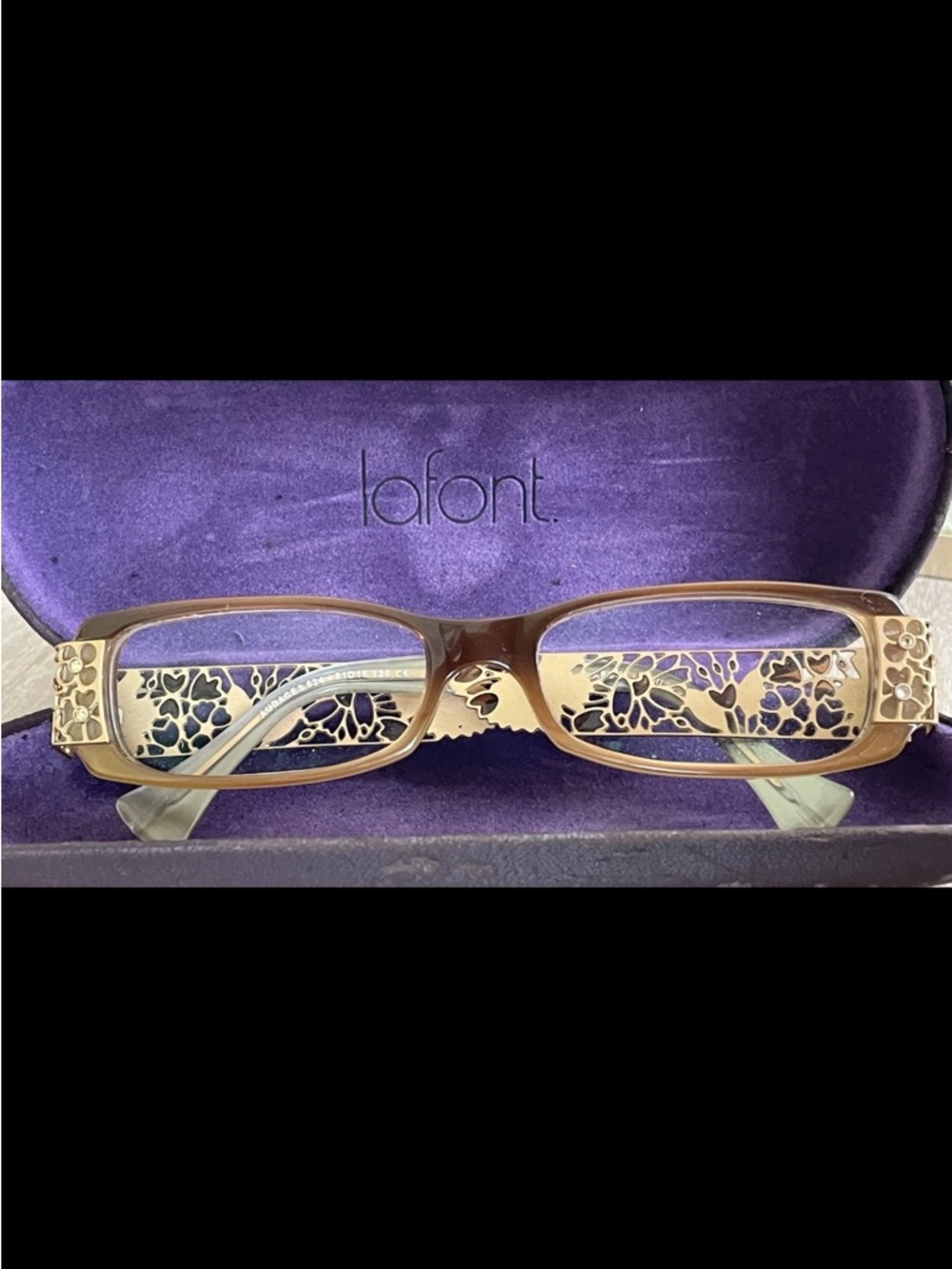 VTG Lafont Eyeglasses Frame Only Woman Braun Angular Audace Art Nouveau Floral